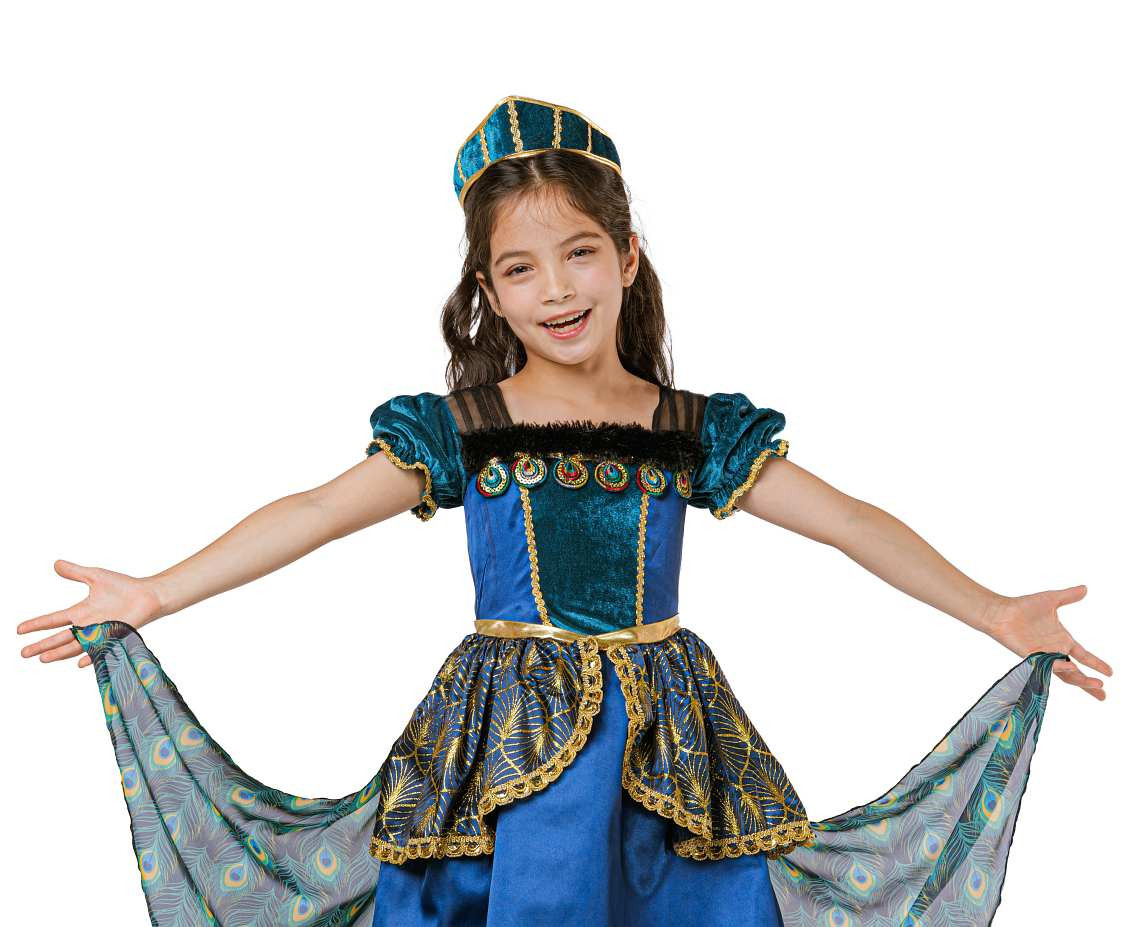 Role play-set for kids Peacock Princess (dress, hairband), size 110/120 cm